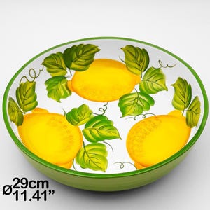 Round Low Spaghetti Serving Bowl - Centerpiece Bowl painted Lemons 30cm / 12" & 36cm / 14". Entirely Hand Painted Ceramic 100% MADE IN ITALY