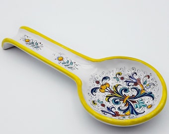 Wunderschön dekorierter Löffelhalter aus Ricco Deruta. Handbemalte Deruta-Keramik. 100 % MADE IN ITALY.