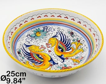 Tigela para Salada Bolo - Centro de Mesa Decorado em Estilo Rafaelesco, 25 cm / 10". Cerâmica Artística de Deruta Pintada à Mão. 100% FABRICADO NA ITÁLIA