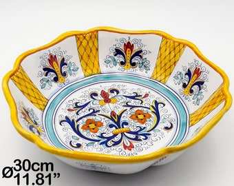 Tigela para Salada Bolo - Centro de Mesa com decoração Ricco Deruta Prestige, 30 cm / 12". Cerâmica artística Deruta pintada à mão. FABRICADA NA ITÁLIA.