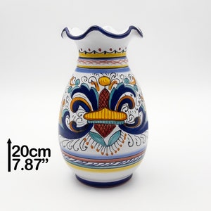 Dekorative Vase – Dekorierte Blumenvase Ricco Deruta, 20 cm. Handbemalte Deruta-Keramik. 100 % MADE IN ITALY.