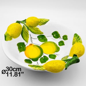 Centerpiece Serving Bowl - Salad Bowl painted Lemons with handles Lemons relief 30cm / 12". Entirely Hand Painted Ceramic 100% MADE IN ITALY