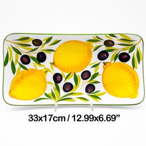Rectangular Wavy Tray - Fruit / Bread Holder painted Lemons and Olives 33cm/13". Artistic ceramic completely hand painted 100% MADE IN ITALY
