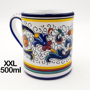 Mug - Bicchiere con manico Capacità Extra Large 500 ml in Ricco Deruta. Ceramica artistica di Deruta dipinta a mano. 100% MADE IN ITALY