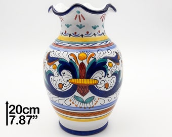 Ziervase - Ricco Deruta dekorierte Blumenvase 20 cm. Handbemalte Kunstkeramik von Deruta. HERGESTELLT IN ITALIEN.