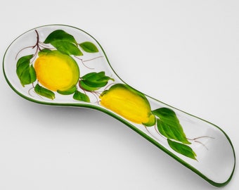 Ladle Holder / Spoon Rest / Spoon Laying painted with Lemons. Hand Painted Artistic Ceramic. 100% MADE IN ITALY.