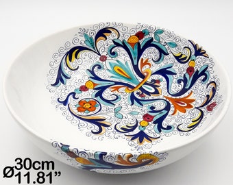 Tigela para Salada Bolo - Centro de Mesa com decoração Ricco Deruta Prestige, 30 cm / 12". Cerâmica artística Deruta pintada à mão. FABRICADA NA ITÁLIA.