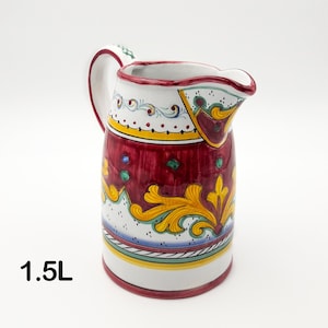 Jug - Pitcher - Carafe in Ricco Classic Deruta Red Rococò Style 1.5L Deruta artistic ceramic. Hand Painted. 100% MADE IN ITALY.