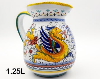 Jug - Pitcher decorated in Raffaellesco 1.25L. Deruta artistic ceramic. Hand Painted. 100% MADE IN ITALY.