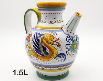 Jug - Pitcher with spout decorated in Raffaellesco 1.5L. Deruta artistic ceramic. Hand Painted. 100% MADE IN ITALY.