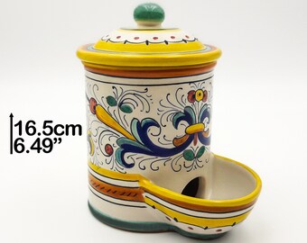 Salero - Aceitunero decorado en Ricco Deruta. Cerámica artística Deruta pintada a mano. 100 % HECHO EN ITALIA.
