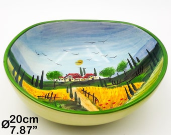 Bolo Salatschüssel – Typische italienische Landschaftsschüssel mit Hügelmotiv aus Umbrien und der Toskana, Ø 20 cm, handbemalte Keramik, 100 % hergestellt in Italien