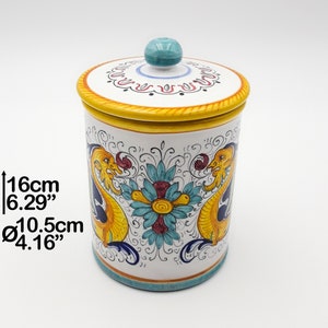 Jarra de cozinha H 15 cm / 6" Decoração Raphaelesque Prestige com dois dragões. Cerâmica artística de Deruta pintada à mão. 100% MADE IN ITALY
