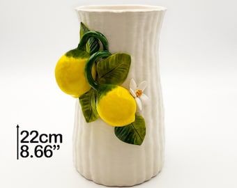 Kitchen Utensils - Ladle holder Container with Two Lemons and Flower 20cm / 8". Entirely Created and Hand Painted ceramic 100% MADE IN ITALY
