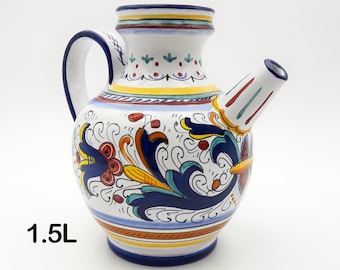 Jug - Pitcher with spout decorated in Ricco classic Deruta 1.5L. Deruta artistic ceramic. Hand Painted. 100% MADE IN ITALY.
