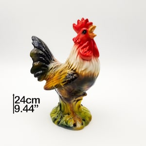 Rooster - Cockerel Animal shaped Ornament Figurine - Statuette H 25 cm / 10 &quot;. Artistic Ceramic entirely Hand Painted. 100% MADE IN ITALY.