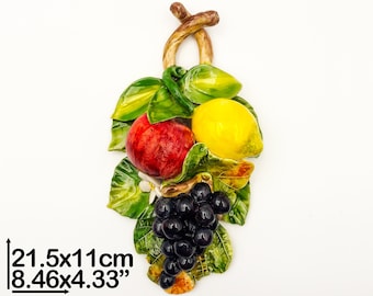 Branch Wild Apple, Lemon and Grape to hang or free-standing H 20 cm / 8 ". Entirely created and Hand Painted ceramic. 100% MADE IN ITALY.