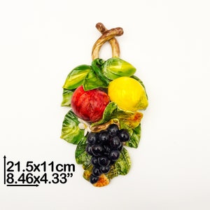 Branch Wild Apple, Lemon and Grape to hang or free-standing H 20 cm / 8 &quot;. Entirely created and Hand Painted ceramic. 100% MADE IN ITALY.