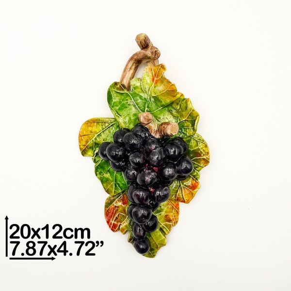 Raisins noirs en grappe avec feuilles à suspendre ou à poser H 20 cm / 7,87 ". Entièrement peint à la main et créé en céramique. 100% MADE IN ITALY