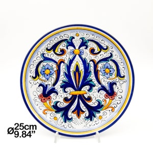 Wall plate decorated in Ricco classic Deruta 25cm / 10&quot;. Deruta artistic ceramic. Hand Painted. 100% MADE IN ITALY.