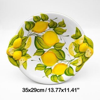 Insalatiera In Ceramica Fatta A Mano Con Decorazione Limoni - Modello M01 - 27 Cm