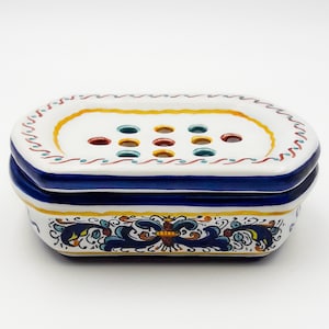 Soap dish / Soap holder two piece decorated in Ricco Classic Deruta. Deruta artistic ceramic. Hand Painted. 100% MADE IN ITALY.