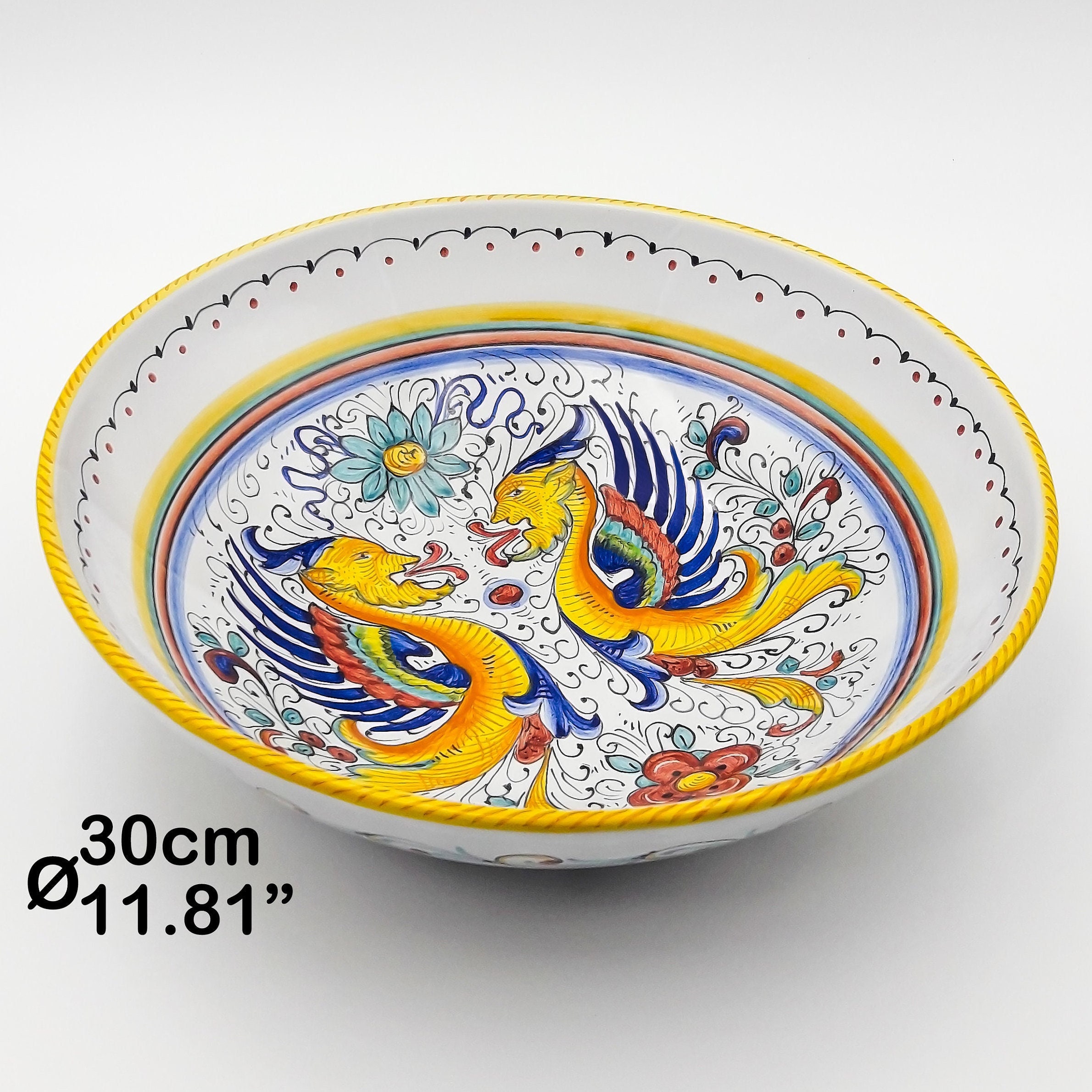 Salad - Serving Bowl decorated in Raffaellesco 30cm / 12". Deruta artistic ceramic. Hand Painted. MADE IN ITALY.