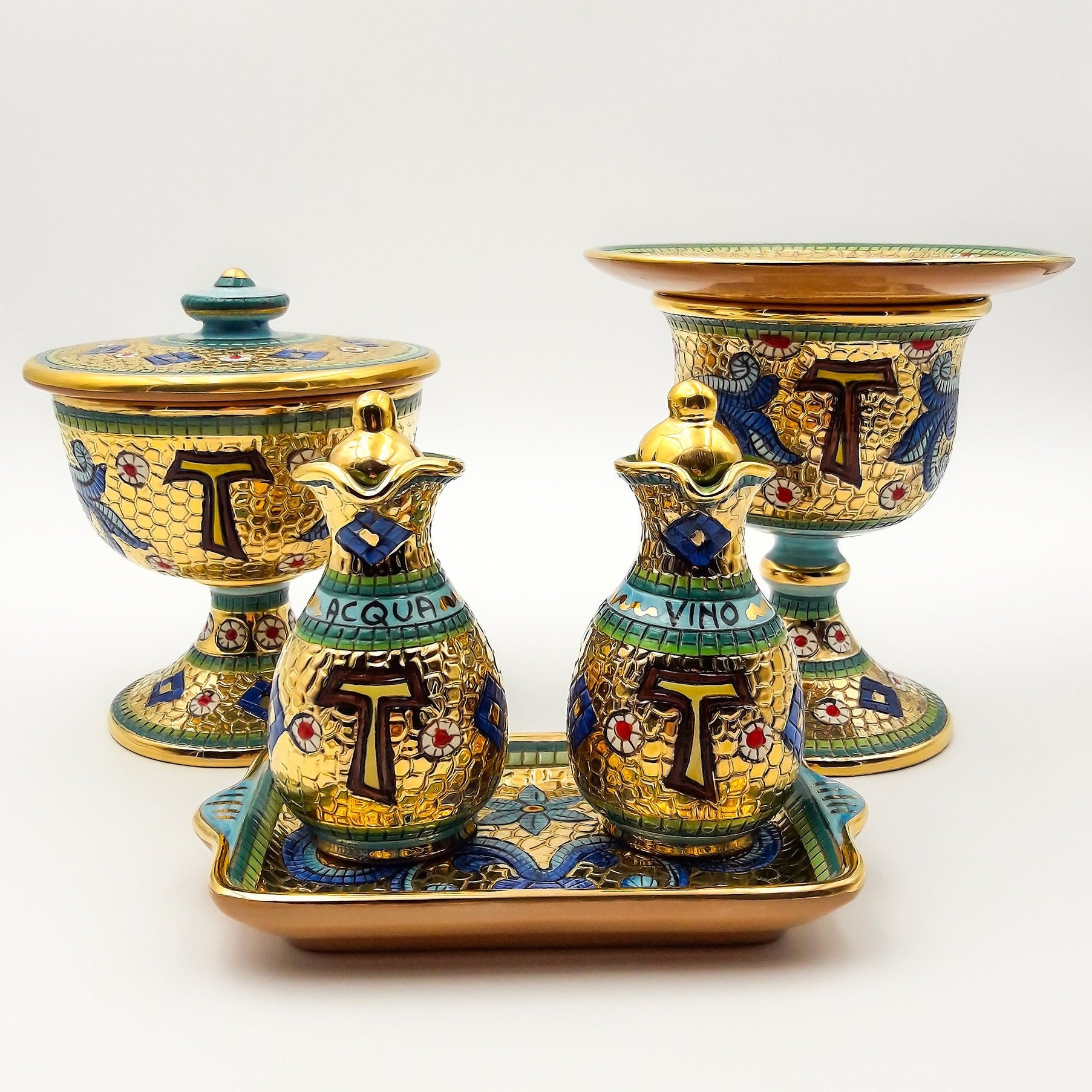 Water Wine Cruet Set for Altar With Tray Decor Tau Byzantine Etsy