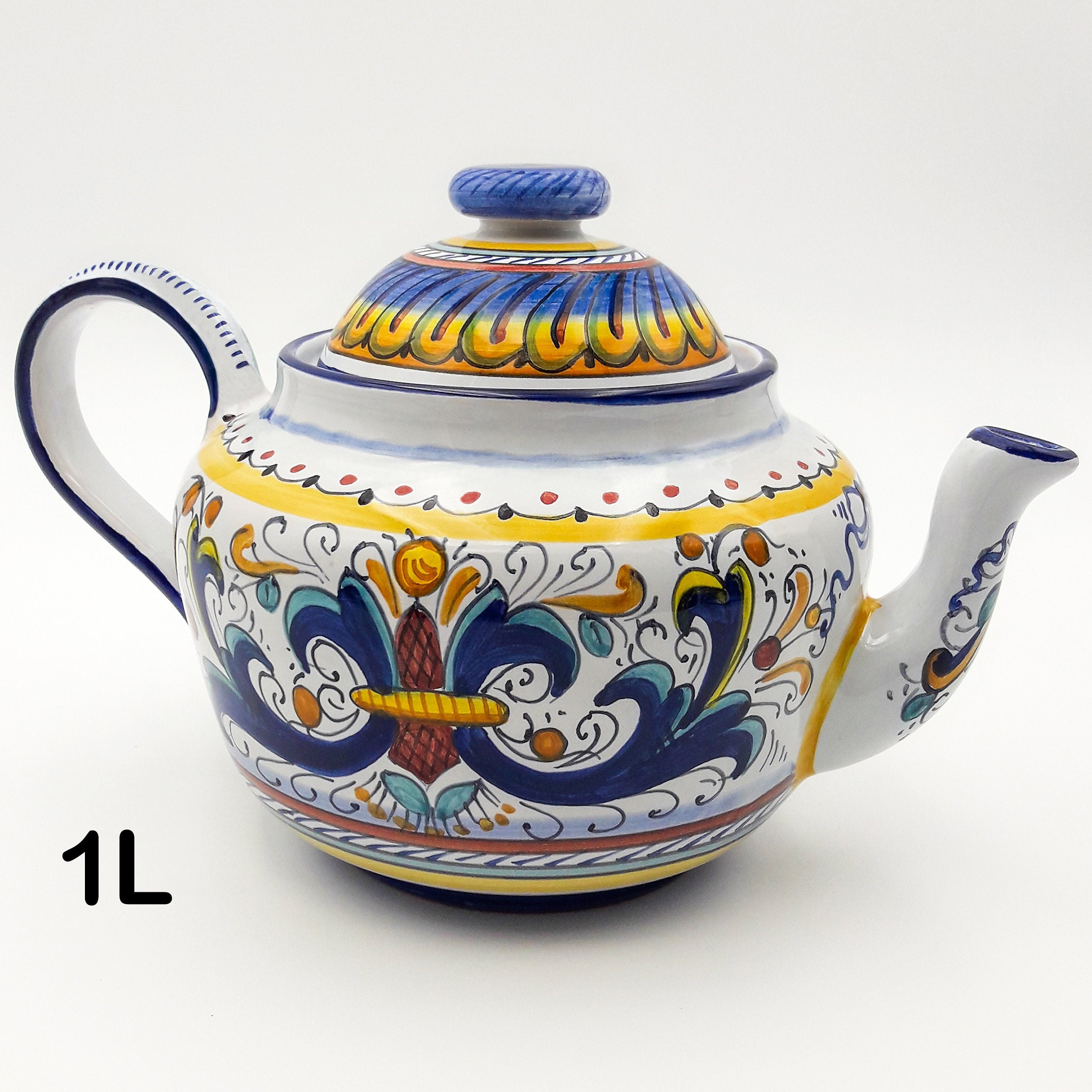 Teapot With Lid 1L 0.5L & 0.25L Decorated in Ricco Classic Deruta. Deruta  Artistic Ceramic. Hand Painted. MADE IN ITALY. -  Denmark