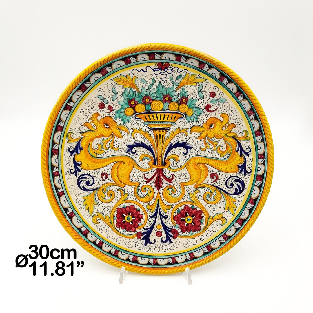 Bettini Deruta Hand Painted Raphaelesco Ceramic Tile Wall Clock – Italian Made, Battery Operated