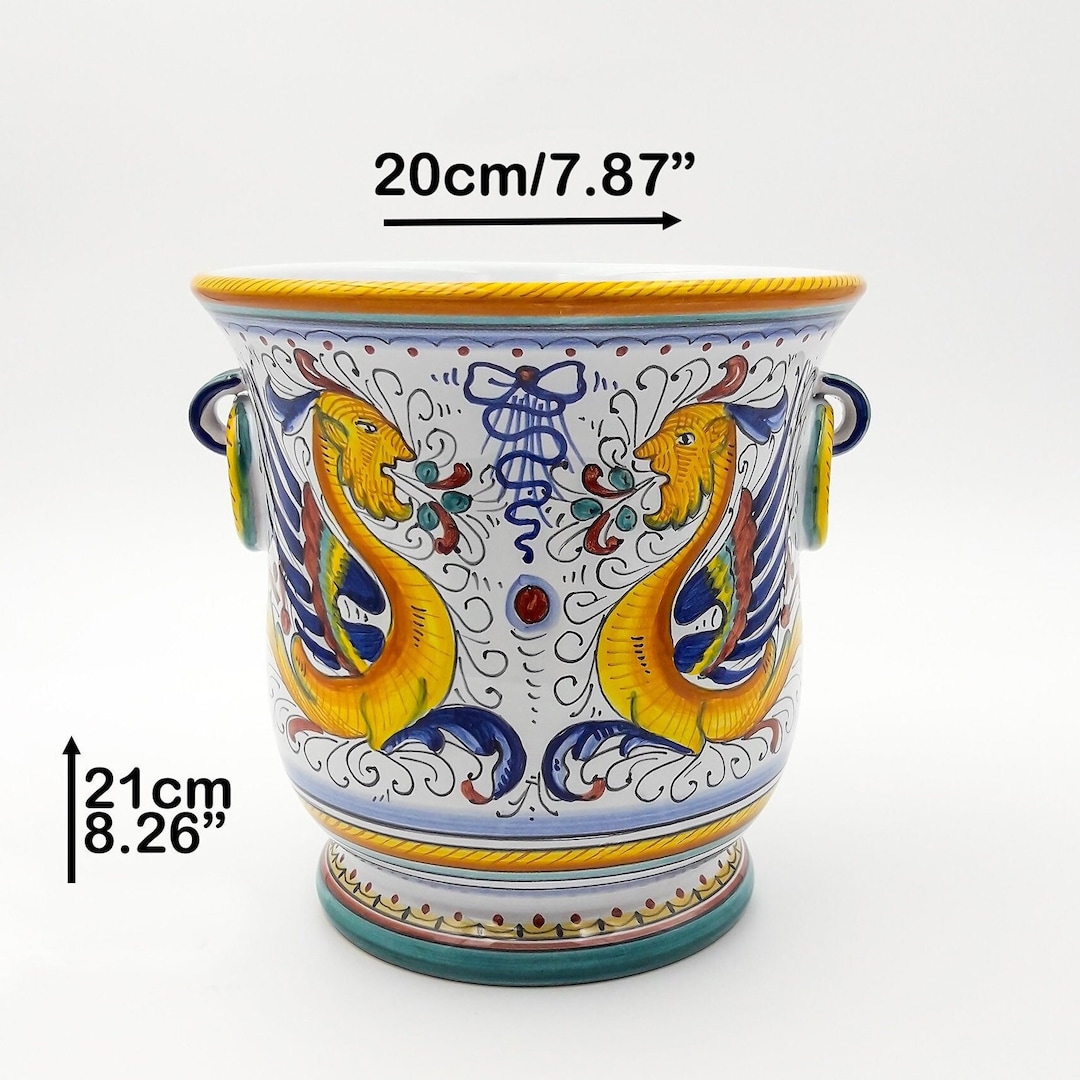 Ice Bucket Bottle Holder Decorated in Raffaellesco. Deruta Artistic