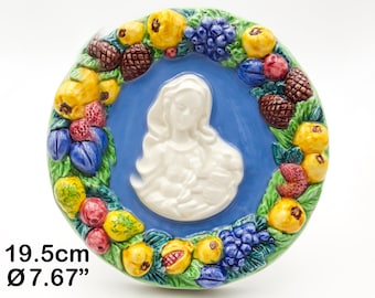 Madonna with Child Robbiana in Della Robbia style on Round niche H 20cm / 8". Deruta artistic ceramic Hand Painted. MADE IN ITALY