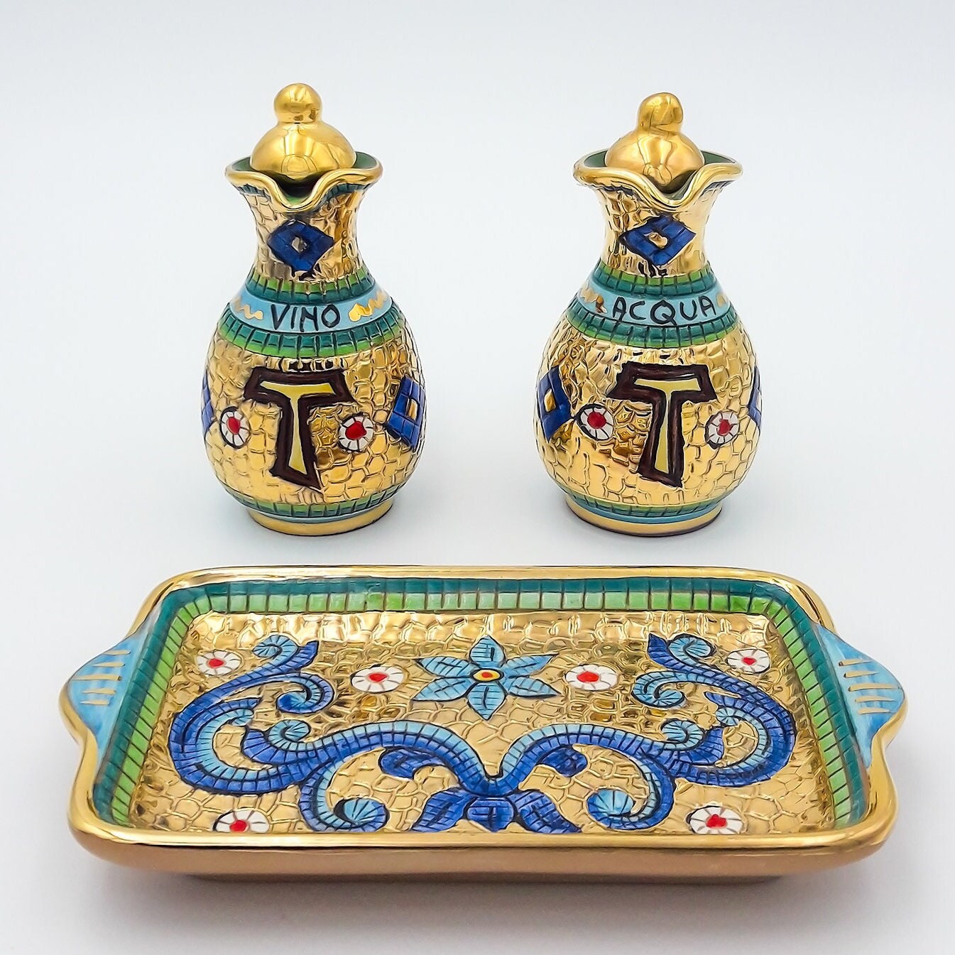 Water Wine Cruet Set for Altar With Tray Decor Tau Byzantine Etsy