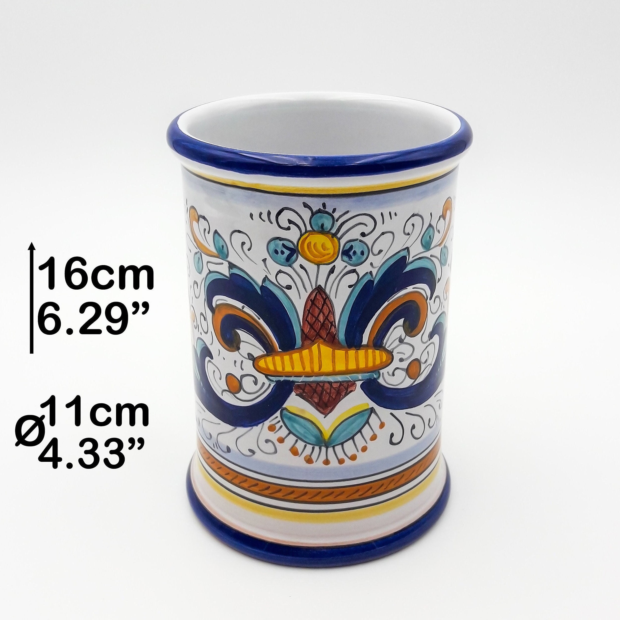 JH JIEMEI HOME Portautensili da cucina per piano di lavoro, in ceramica, grande, con tappetino in sughero, porta utensili decorativo rustico per bancone della cucina, fiore intagliato cavo, beige