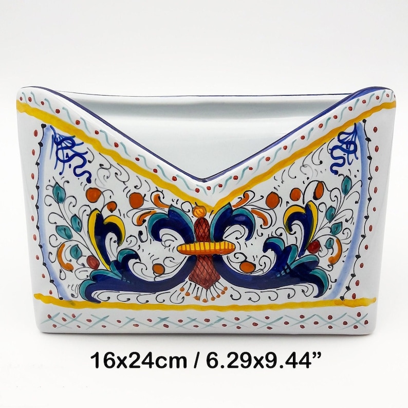 Envelope Container Letter Holder - Letterbox - Card Holder - Napkin Holder Ricco Classic. Deruta artistic ceramic Hand Painted MADE IN ITALY