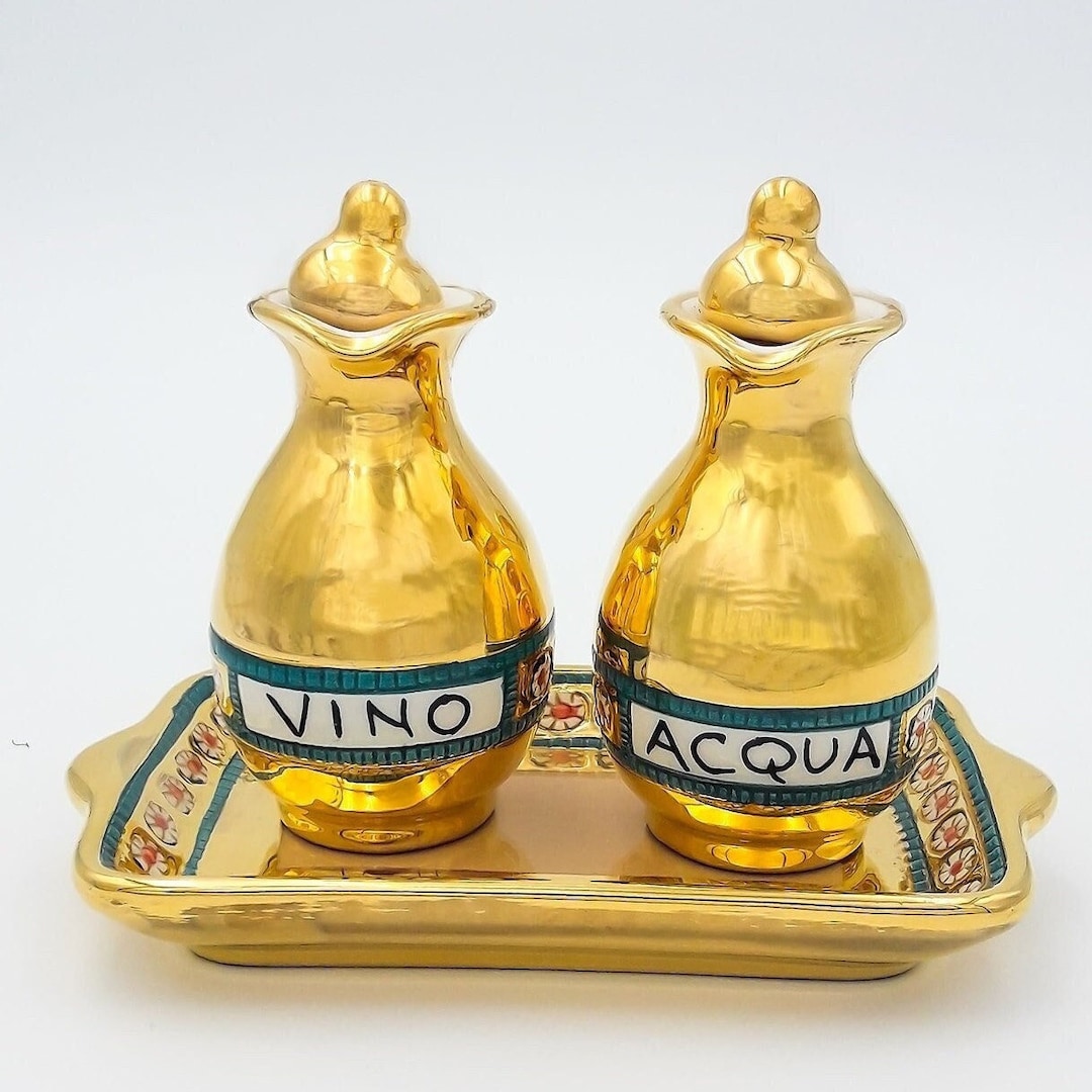 Water & Wine Cruet Set for Altar With Tray Decorated With 18 Carat Gold
