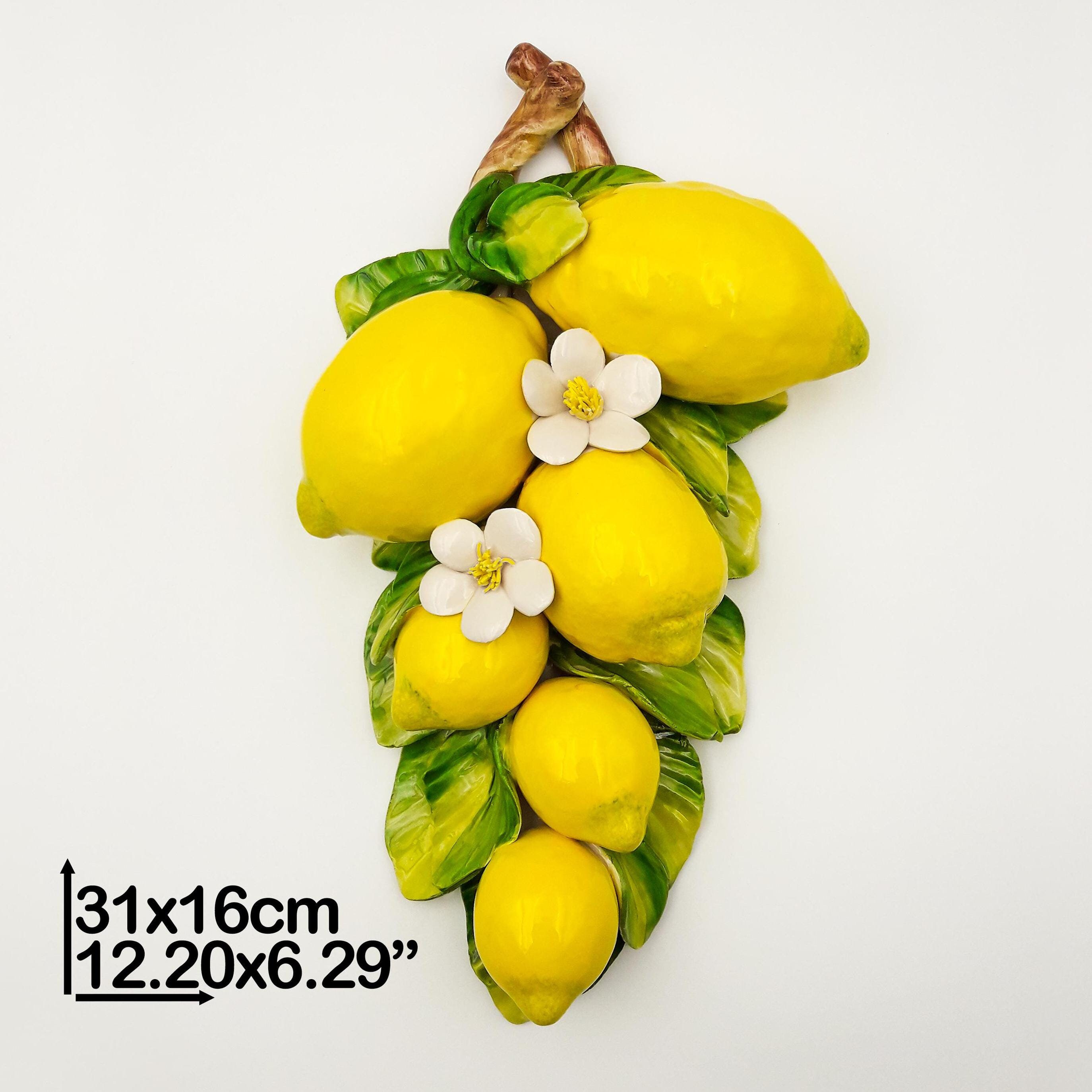 Six Lemon Branch With Flowers to Hang or Free-standing H 30 Cm