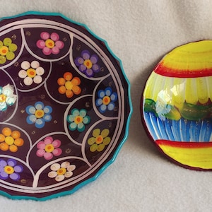 Choice Of Talavera Style Brightly Colored  Glitter Adorned Mexican Clay Bowl - FANTASTIC Shape - PERFECT For The Collector - FREE Shipping