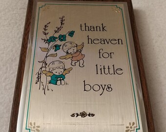 PRIMITIVE WOOD BOX SIGN "THANK HEAVEN FOR LITTLE BOYS" Wall Art/Sitter Baby Blue 