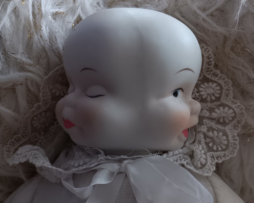 Vintage 3-faced Hand Painted Porcelain Doll in Baptismal Dress Bonnet  Unbranded/unmarked VERY Gently Previously Loved FREE Shipping