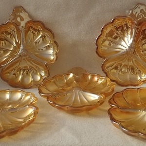 5 Beautiful Orange Vintage Lusterware / Carnival Glass Style Appetizer Snack Plates - Unbranded - Gently Previously Shape - FREE Shipping
