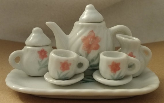Vintage Miniature Tiny 10 Piece Ceramic Toy Tea Set With A Rose Design From Pretty Port LTD FANTASTIC Shape FREE Shipping Etsy Ireland