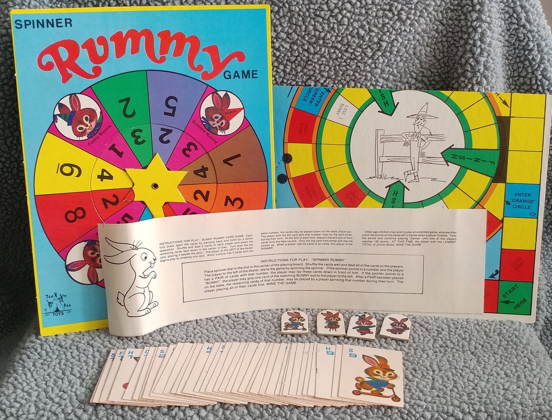 Vintage Bunny Rummy Game Chest Board Game 3 Games Total Tee Pee Toys