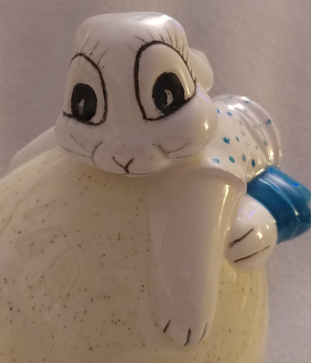 Vintage Ceramic Bunny on A Easter Egg Candy Dish With A Lid This is