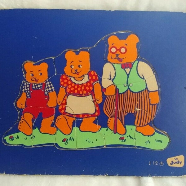 Vintage 1940's 3 Bears Wooden Jigsaw Puzzle By Judy - #J 12 - 100% Complete - Educational & Fun - FREE Shipping