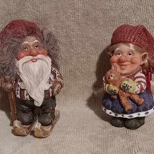 Pair Of Vintage Traditional Souvenirer Winter Trolls By Allan Flink - Made In Jarpen-Sweden - VERY Gently Previously Loved - FREE Shipping