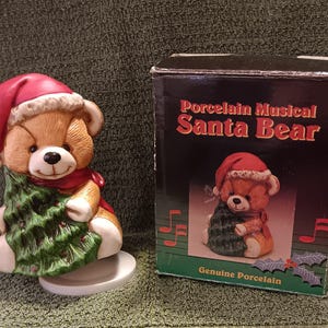 Vintage Genuine Porcelain Musical Santa Claus Teddy Bear Wind-Up - Unbranded - In Original Box - Gently Previously Loved - FREE Shipping