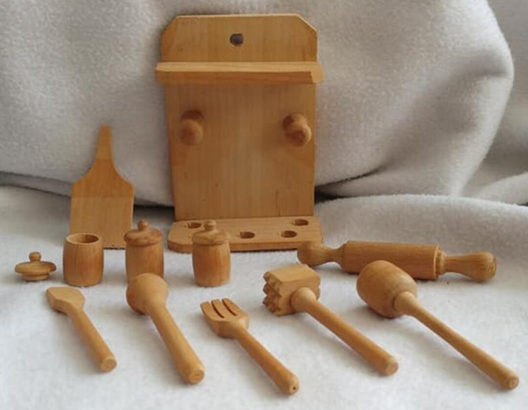 Vintage 11 Piece Miniature Wooden Kitchen Utensil Hanging Set Etsy