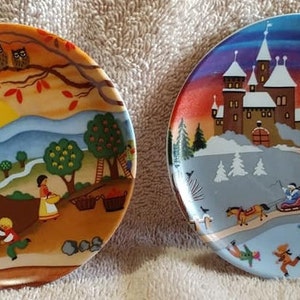 2 - 4&quot; Fall/Autumn & Winter Collector Plates By Ruetter Porzellan - Germany ~ EXCELLENT Shape ~ FREE Shipping