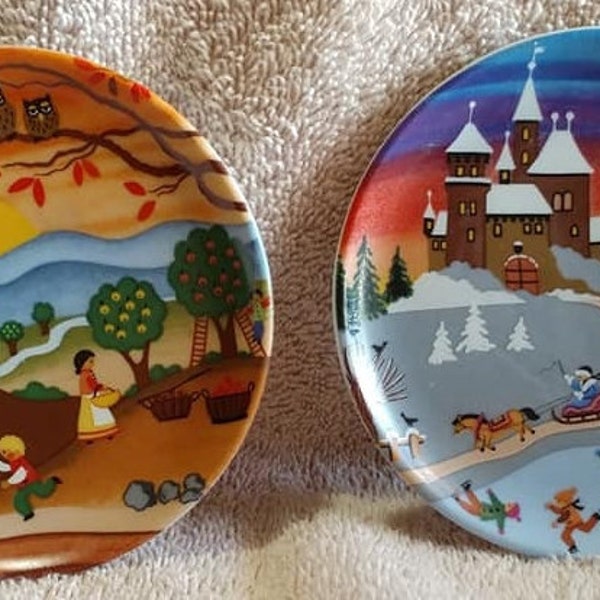 2 - 4" Fall/Autumn & Winter Collector Plates By Ruetter Porzellan - Germany ~ EXCELLENT Shape ~ FREE Shipping